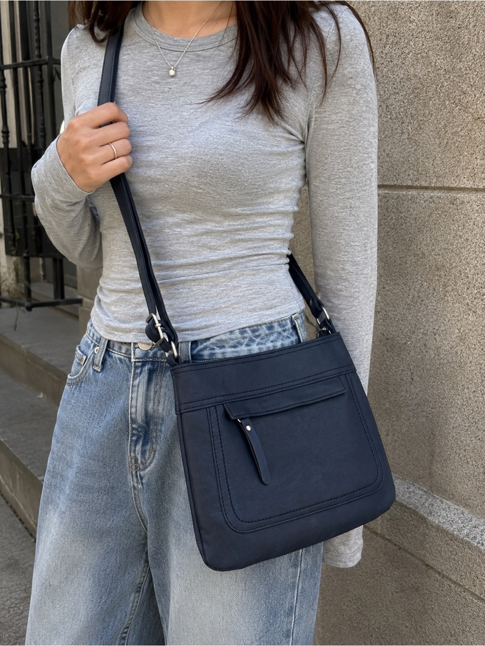 Navy Blue Crossbody Bag Minimalist Y2K Shoulder Purse